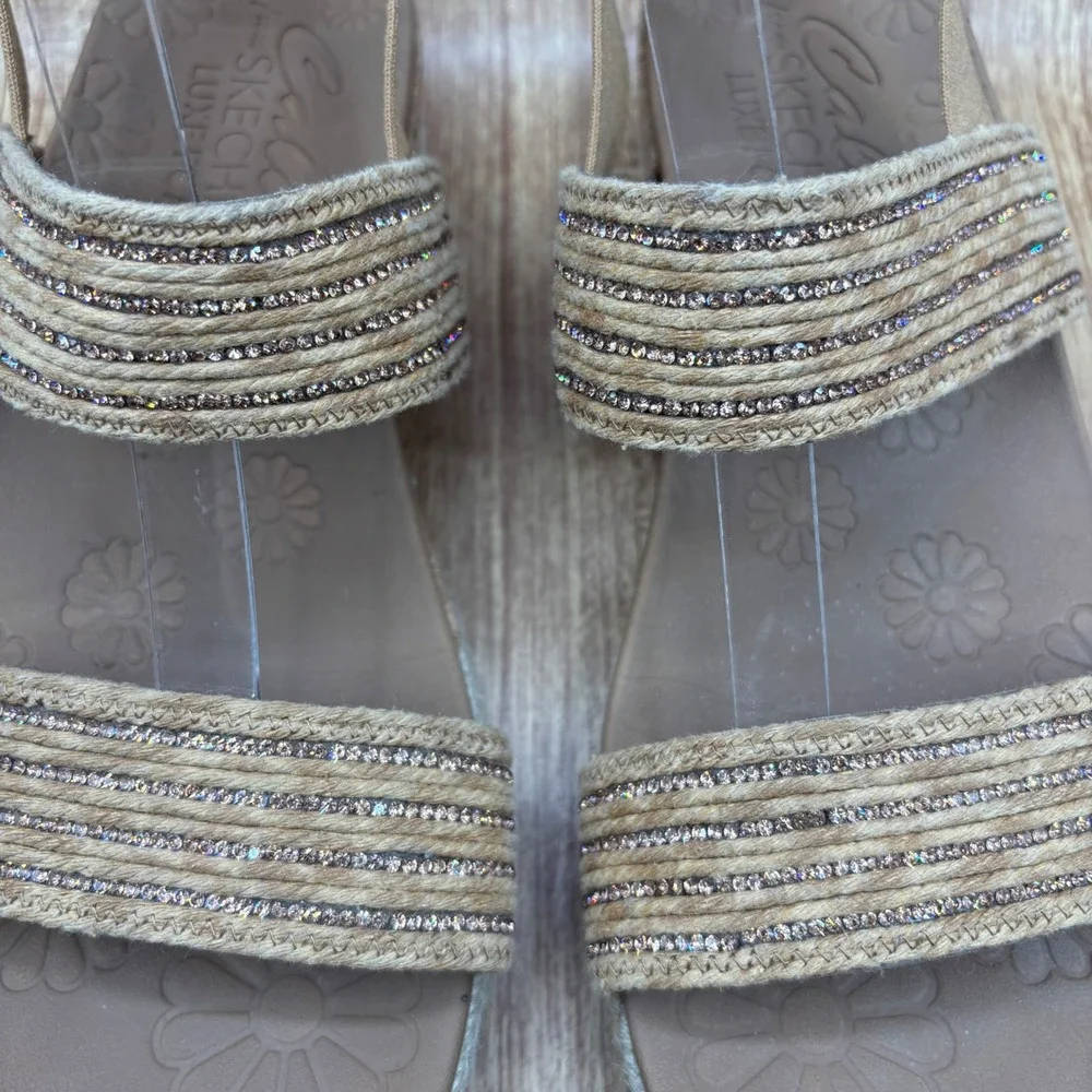 Skechers Cali Breezie Vegan Wedge Brown Women's Size 11 Rhinestone‎ Sandals